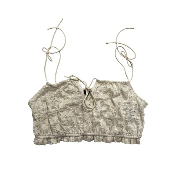 H&M Divided Pointelle Tie Strap Crop Top in Cream - Picture 1 of 3